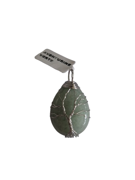 PENDENTIF ARBRE DE VIE - GOUTTE ARGENTE - AVENTURINE VERTE