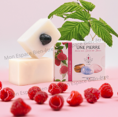 LOT DE 3 SAVONS ORIGINAUX - ARGAN / FRAMBOISE / MIEL - SAVONS ARTISANAUX AVEC UNE PIERRE MINERALE A L'INTERIEURE