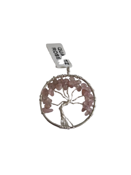 PENDENTIF ARBRE DE VIE ARGENTE - QUARTZ ROSE